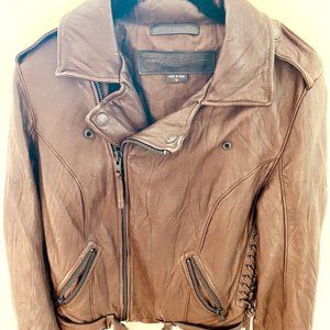 True Religion Brown Leather Jacket with Laces